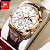 Relógio masculino Olevs ChronoMaster com mostrador analógico multifuncional e pulseira de aço inox